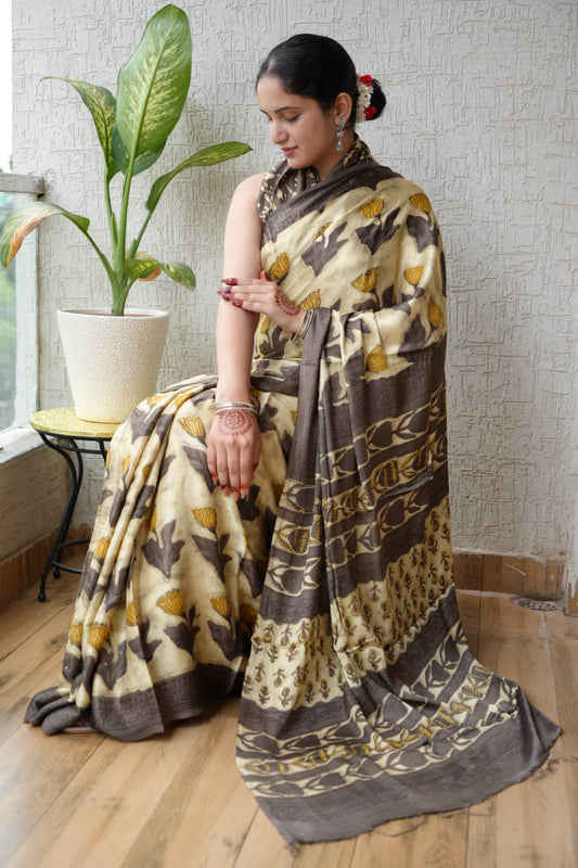 Pure Silk Saree – Ajrakh Design