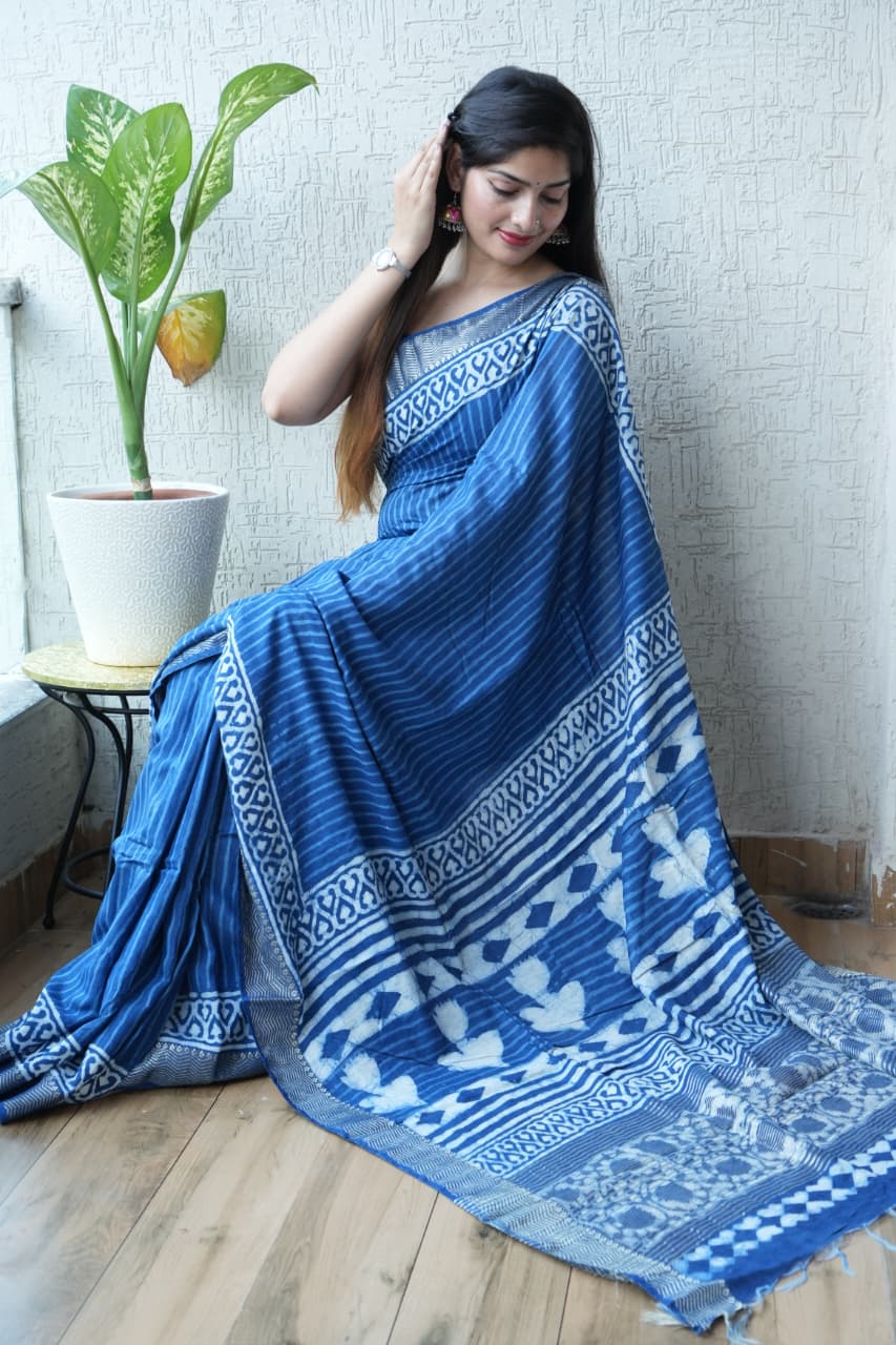 Classic Ajrakh Chanderi Silk Saree