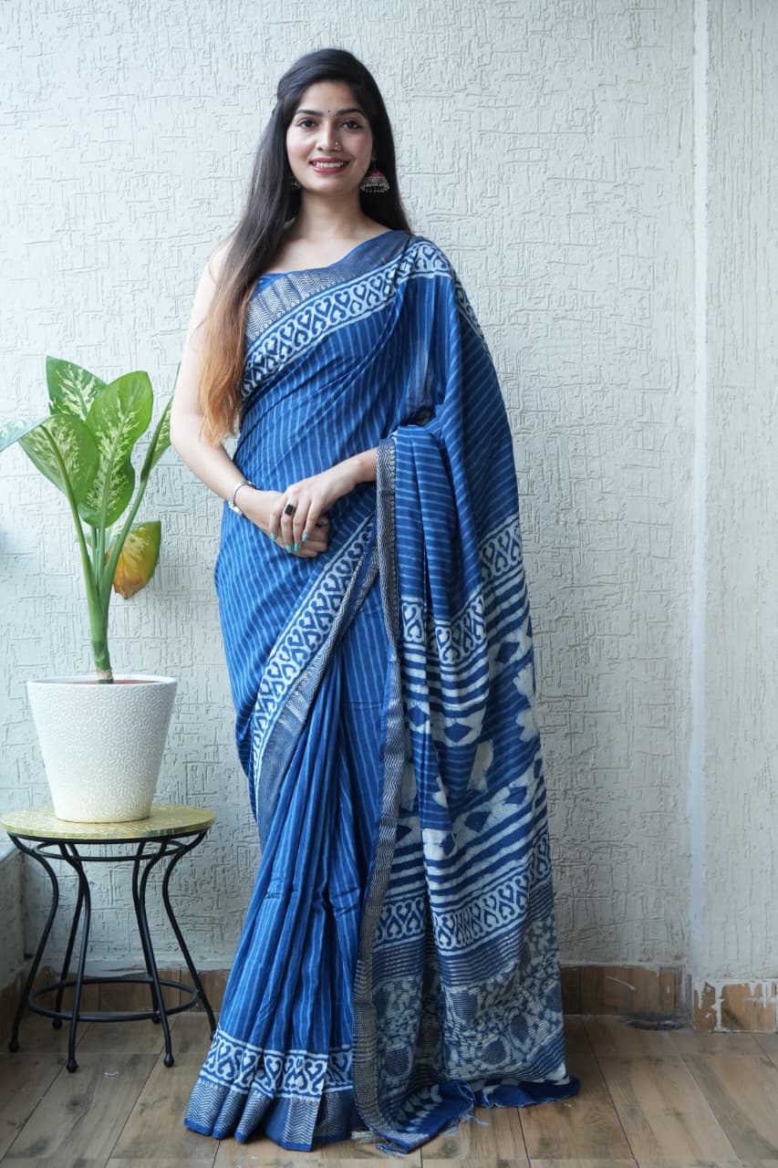Classic Ajrakh Chanderi Silk Saree