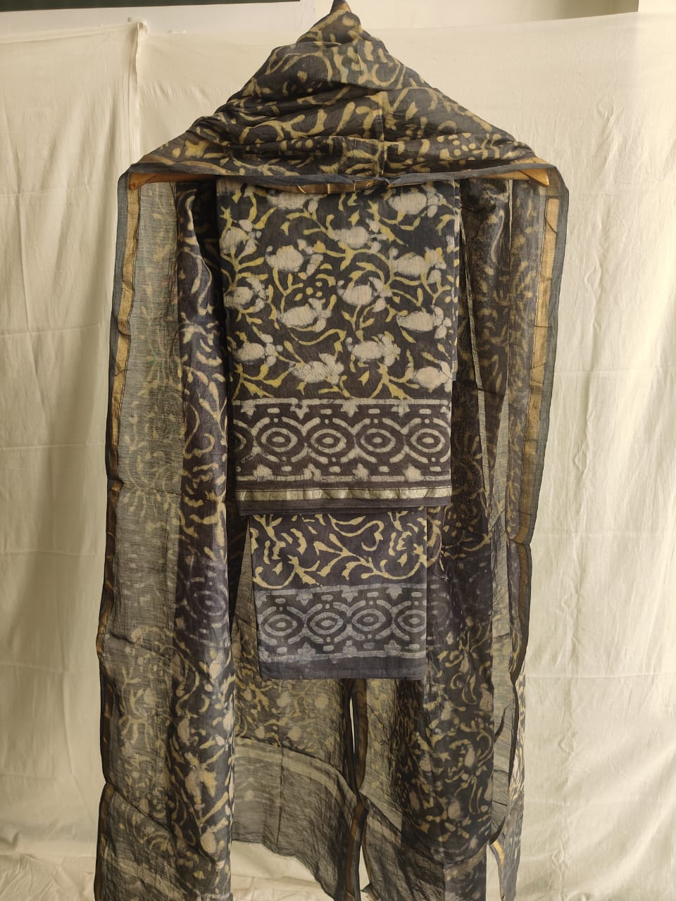 Hand Block Chanderi Silk Suit Material Set