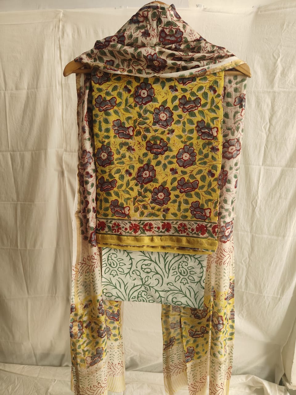 Hand Block Chanderi Silk Suit Material Set