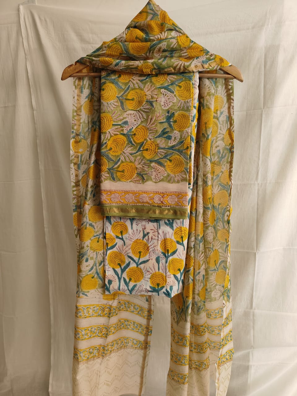 Hand Block Chanderi Silk Suit Material Set