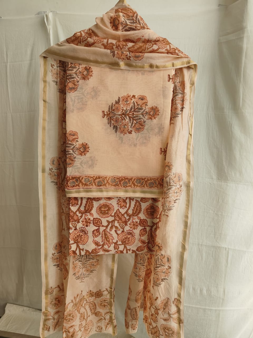 Hand Block Chanderi Silk Suit Material Set