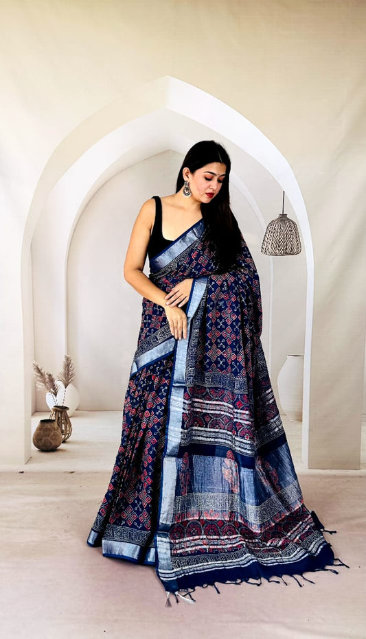Soft Linen Cotton Saree – Perfect for Casual Occasions