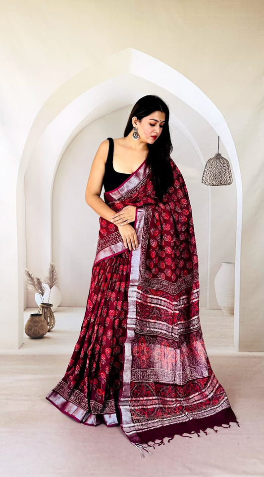 Festive Collection Linen Cotton Slub Saree with Blouse
