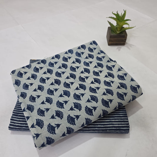 Elegant Cotton Lurex Hand Block Print Combo Suit