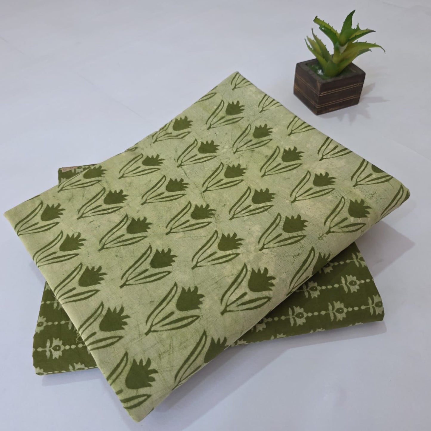 Stylish Hand Block Cotton Suit Set with Bottom