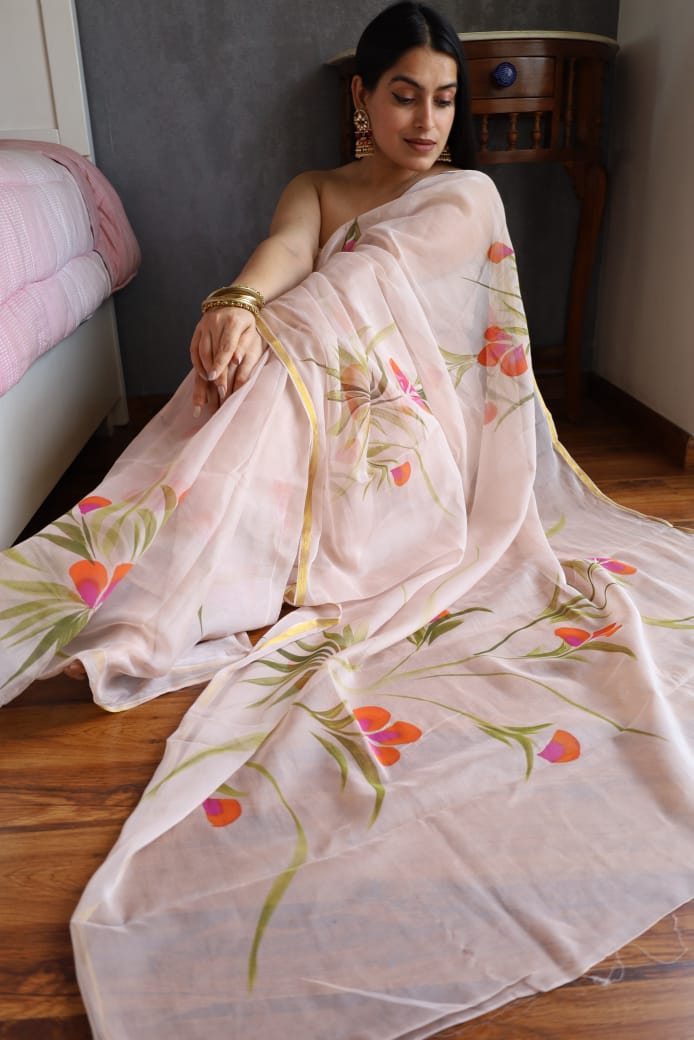 Party Wear Chiffon Saree with Fine Zari Border