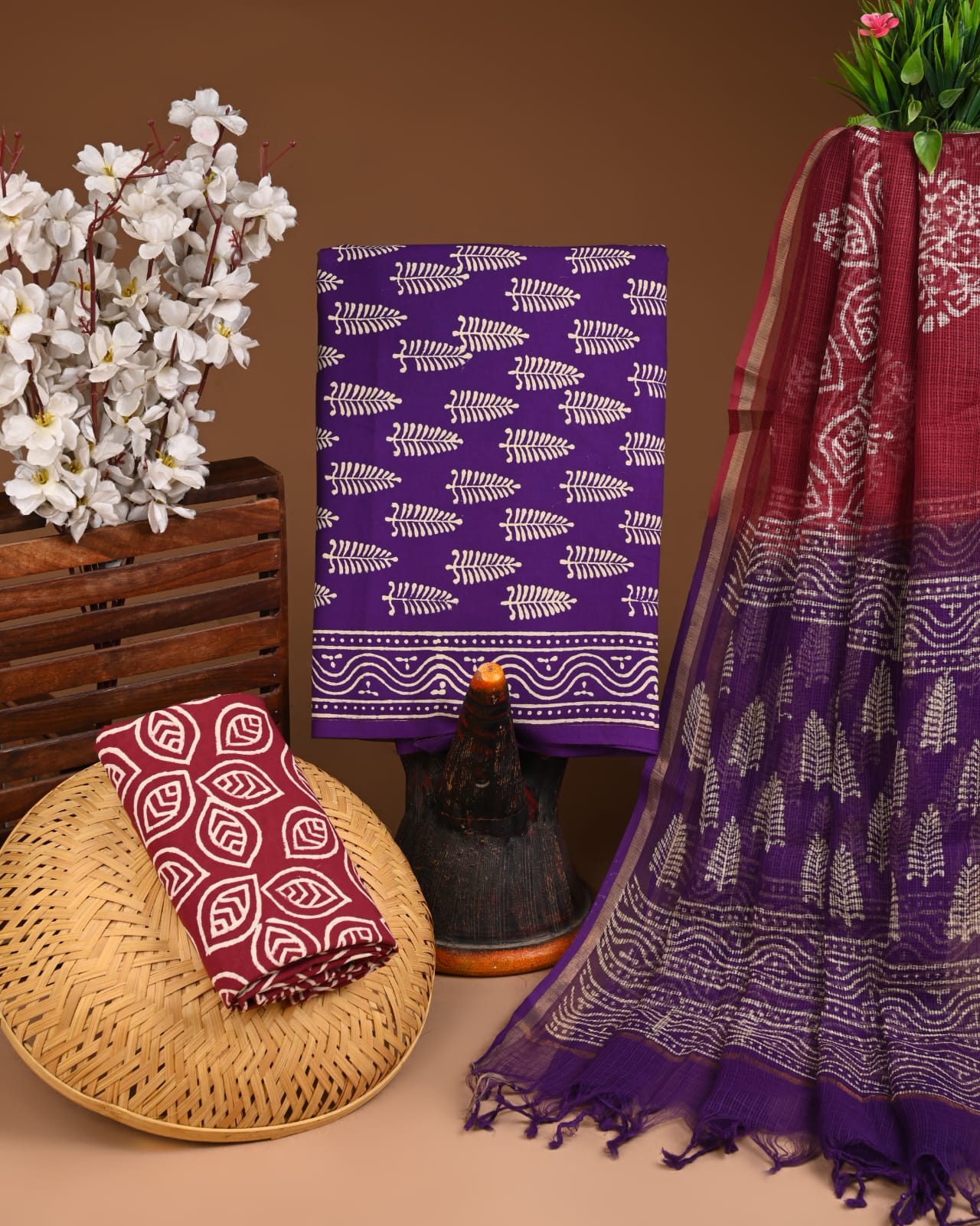 Handblock Cotton Suit with Kota Doriya Dupatta – Ethnic & Eco-Friendly