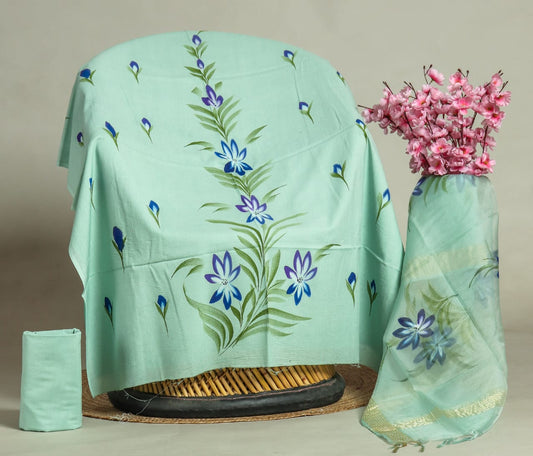 Stylish Cotton Suit Set with Soft Organza Dupatta