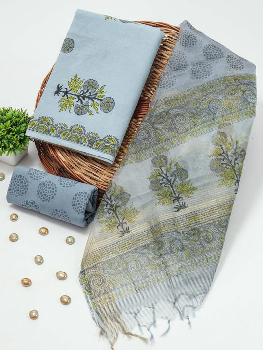 Light blue Organza Dupatta by VimuSarees