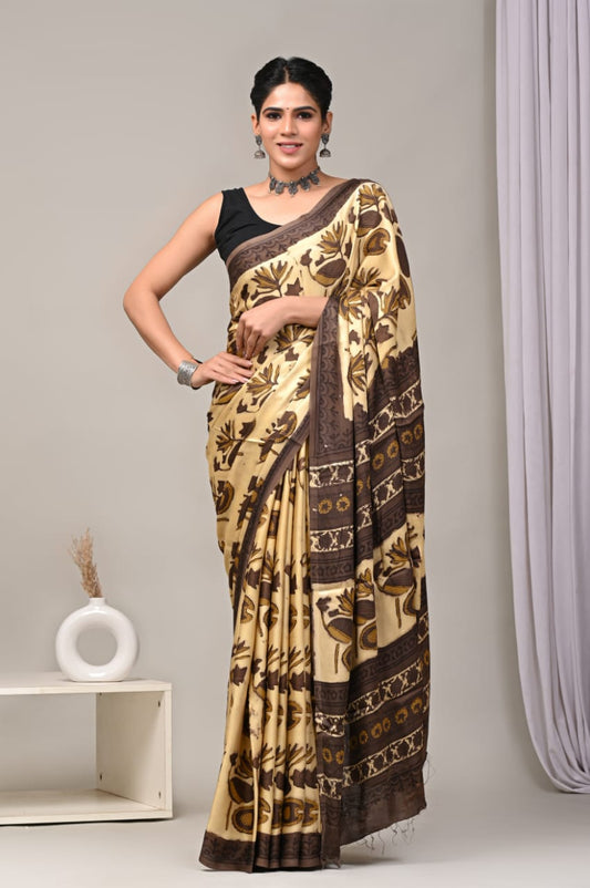 Buy Ajrakh Print Modal Silk Sarees – Traditional & Trendy