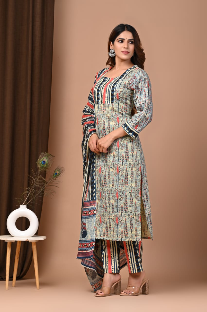 Best Ajrakh cotton suit with Dupatta