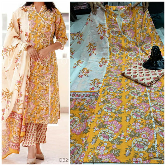 Yellow floral rayon printed kurta set