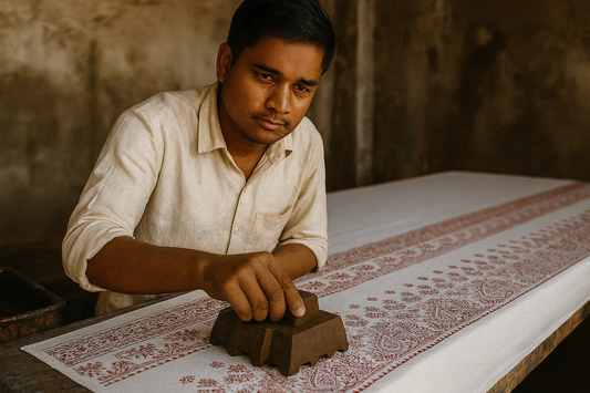 hand block print saree in bagru 