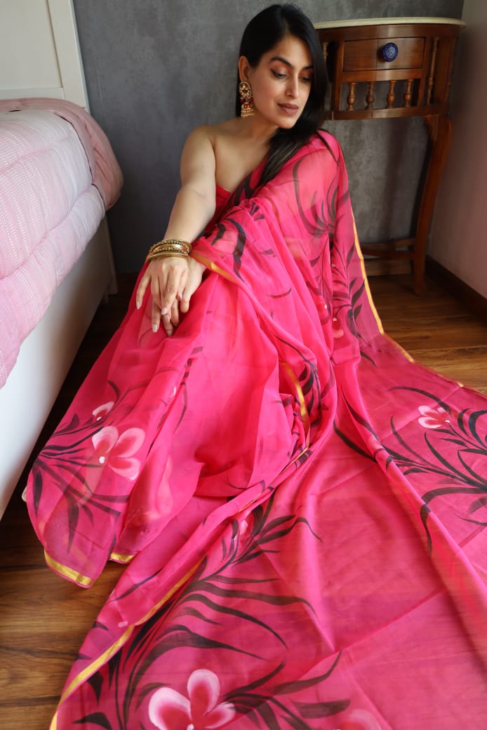 Printed Chiffon Saree for Women with Zari Edge