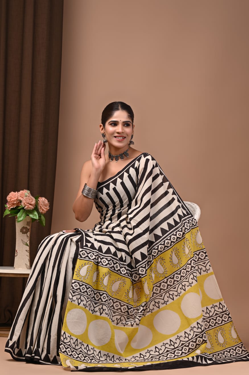 Breathable mulmul cotton saree, soft and elegant.