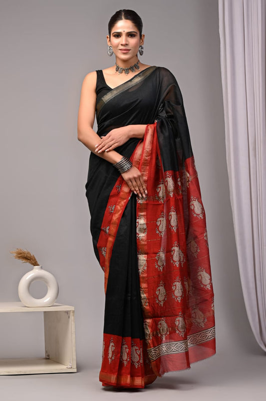 Black Maheshwari pure silk sarees