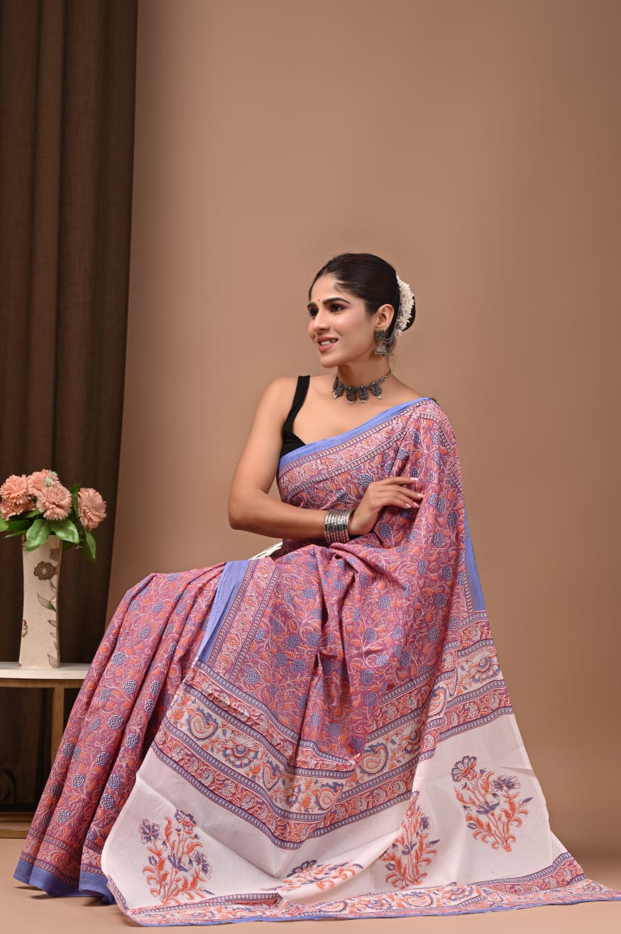Easy-drape lightweight mulmul cotton saree, everyday chic.