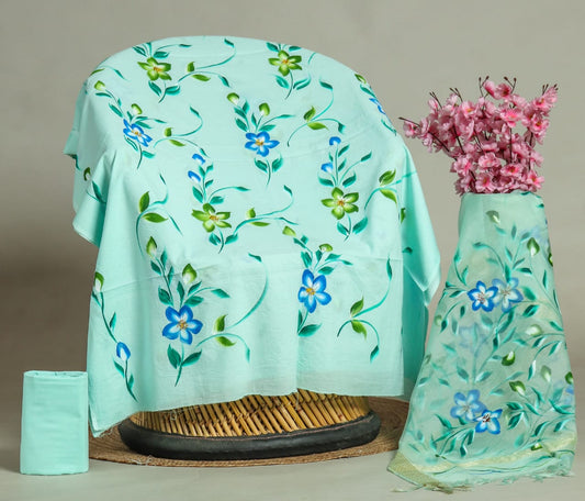 Stylish Cotton Suit Set with Soft Organza Dupatta