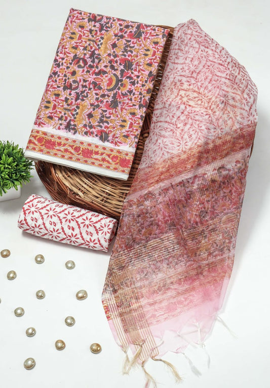Traditional Cotton Suit with Modern Organza Dupatta