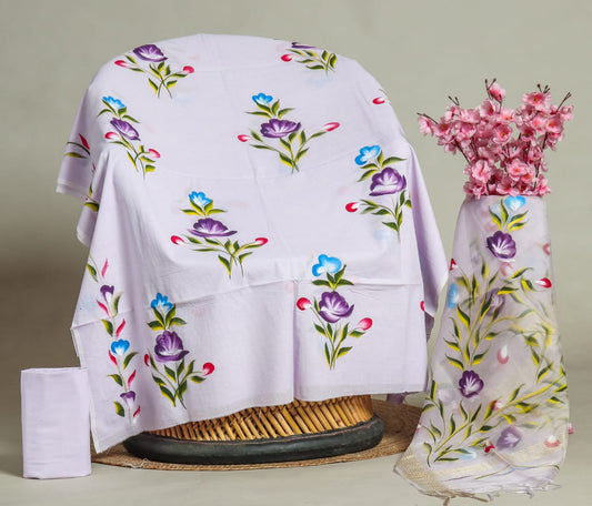 Buy Cotton Dress Material with Organza Dupatta Online