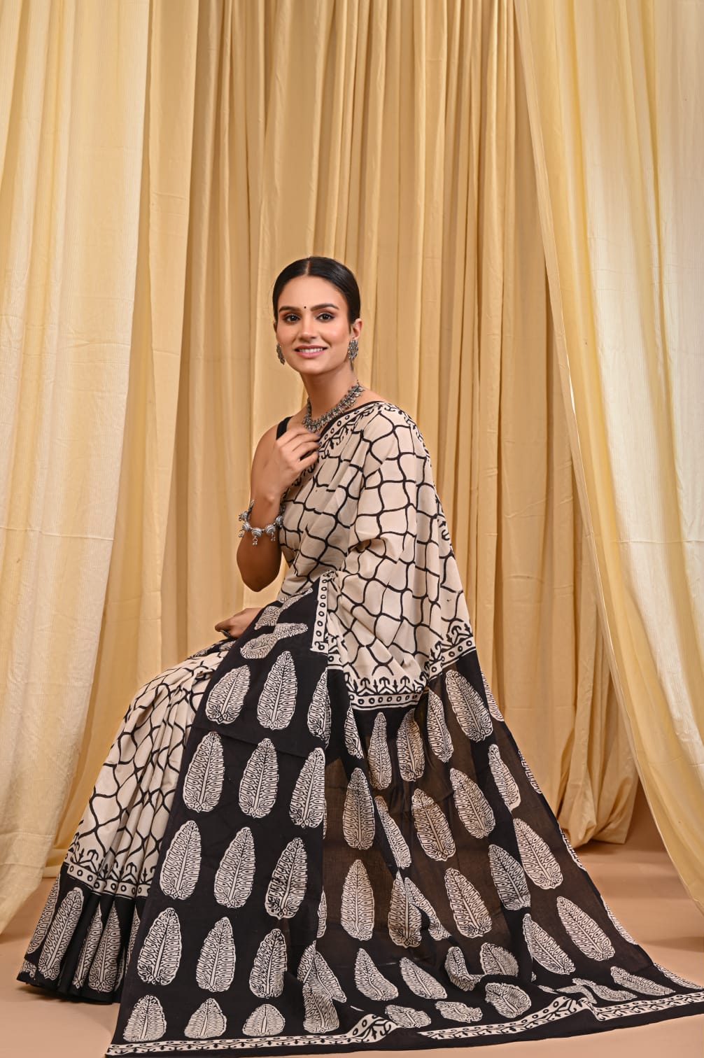Luxuriously soft pure cotton mul saree, with blouse.