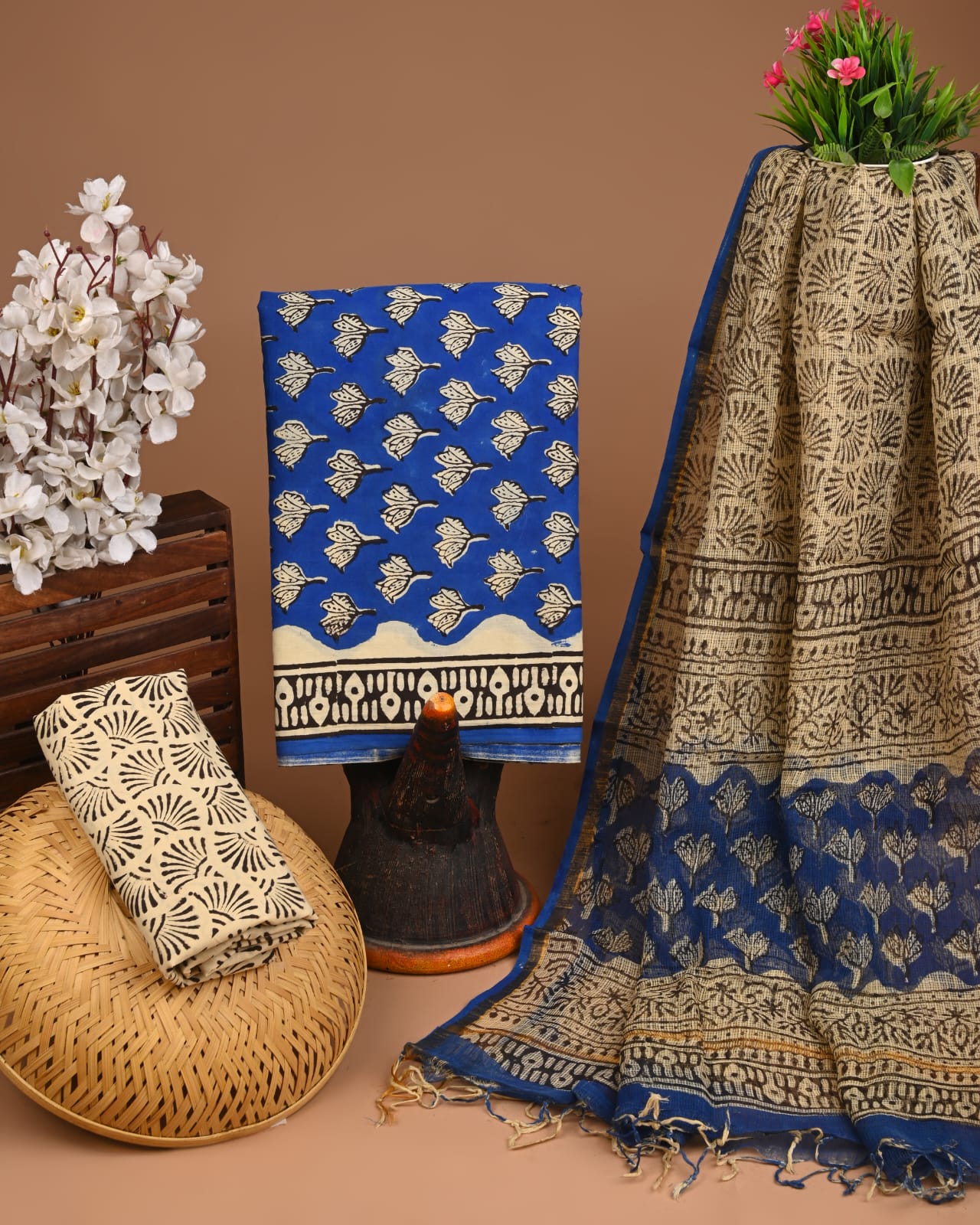 Buy Blue and Golden Floral Cotton Suits – Elegant & Comfortable