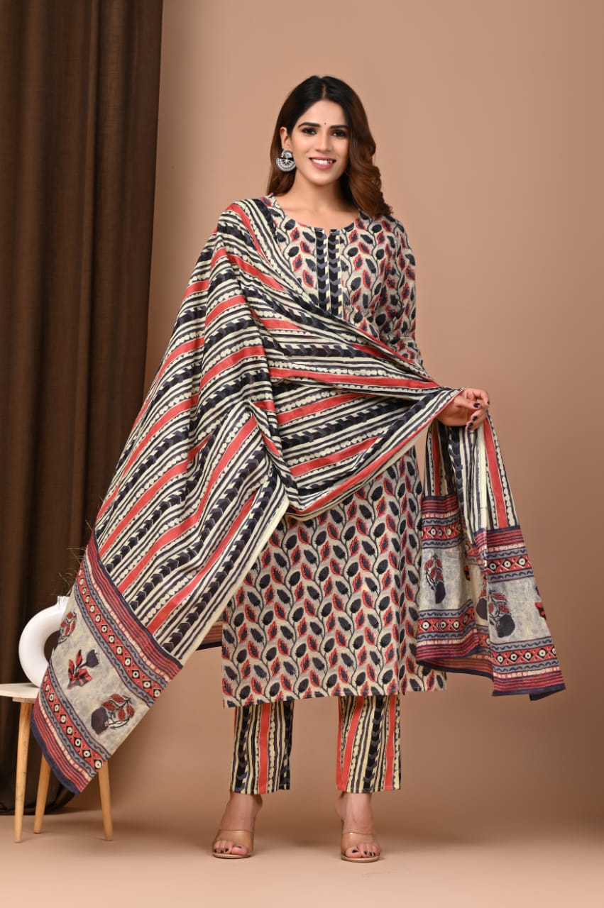 Ajrakh & Bagru Handblock Printed Cotton Suits
