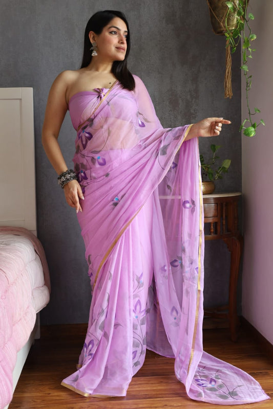 Chiffon Zari Sarees – Shop Beautiful Zari Border Sarees Online