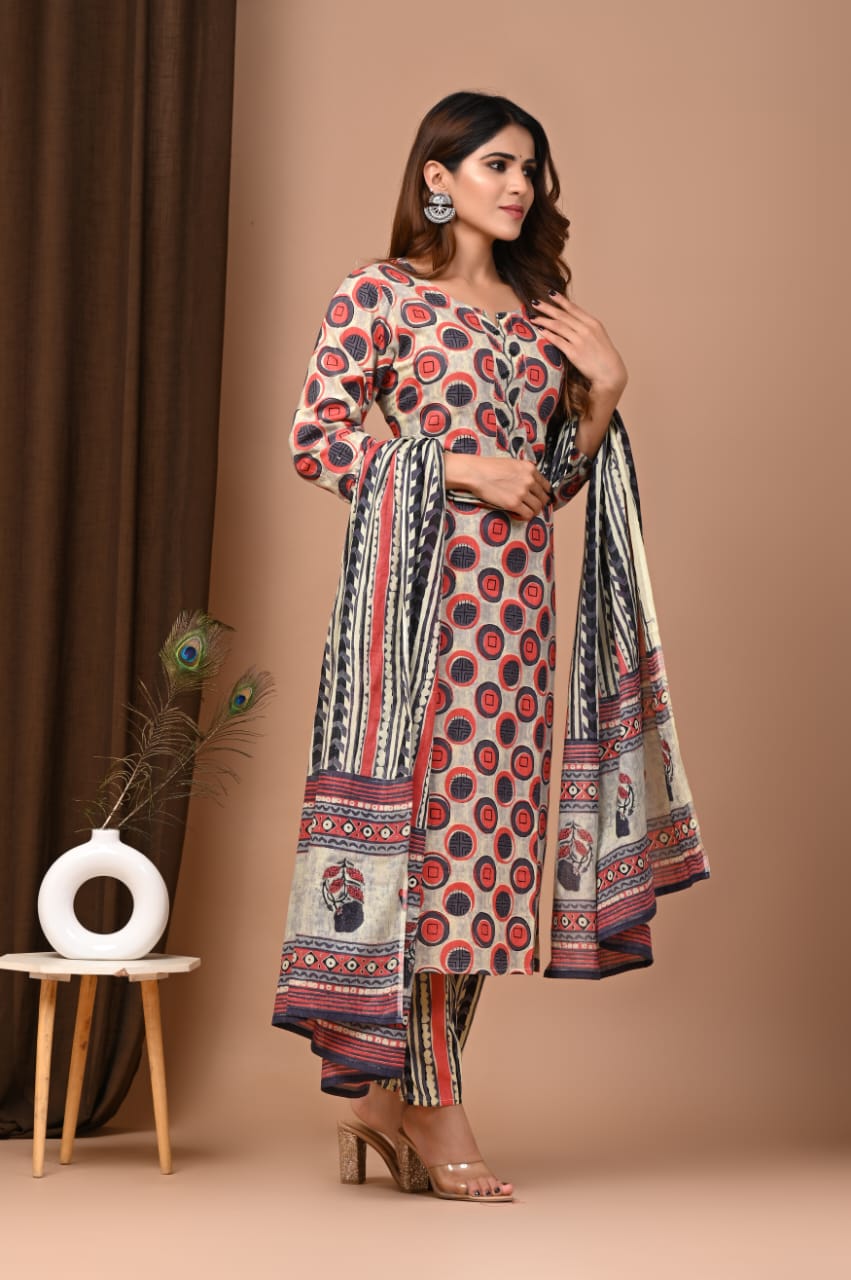 Ajrakh suit with Dupatta