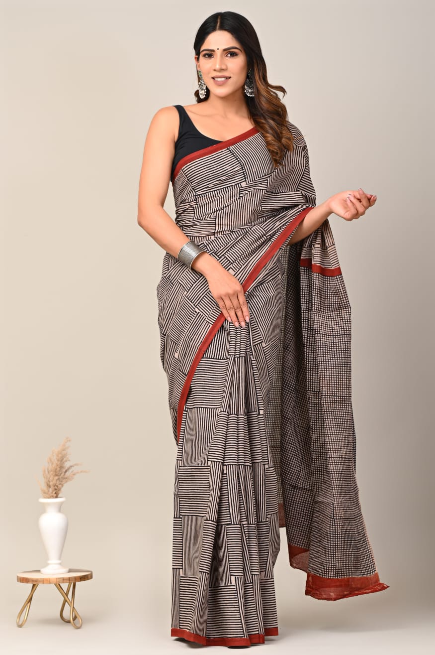 Mulmul saree in cotton, trendy and breathable wear.
