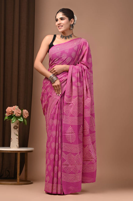 Soft-touch mulmul saree in pure cotton, crafted for modern elegance.