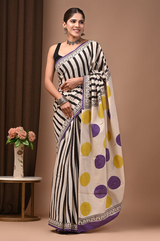Authentic weave mulmul saree, elegant draping style.
