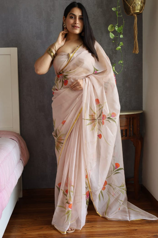 Party Wear Chiffon Saree with Fine Zari Border
