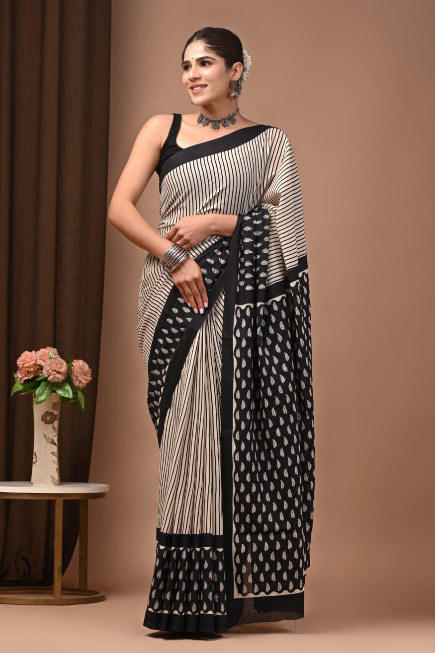 Summer-ready cotton saree, hand-dyed mul fabric.
