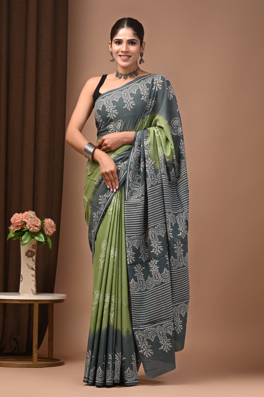 Naturally soft mulmul saree, pure cotton statement wear.