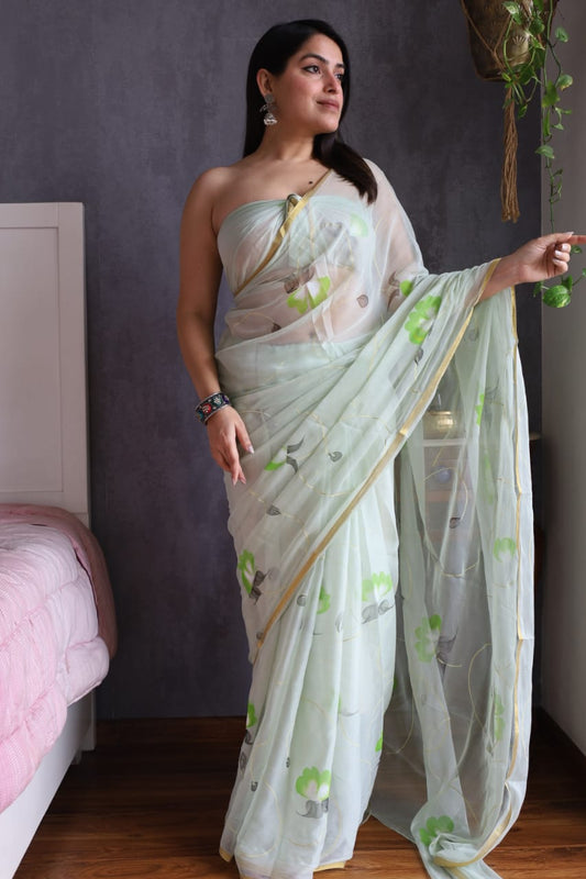 Stunning Chiffon Zari Border Saree