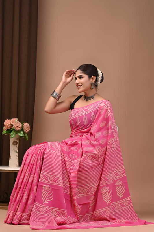 Handcrafted cotton mul saree, made for daily elegance.