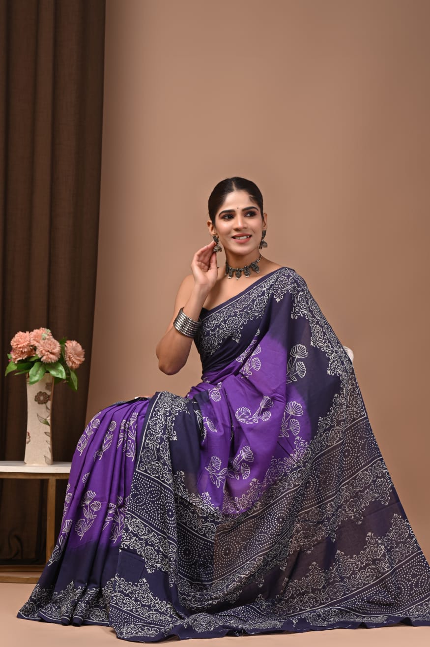 Authentic pure mul cotton saree, soft drape charm.
