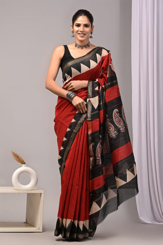 Traditional Block Printed Maheshwari Saree