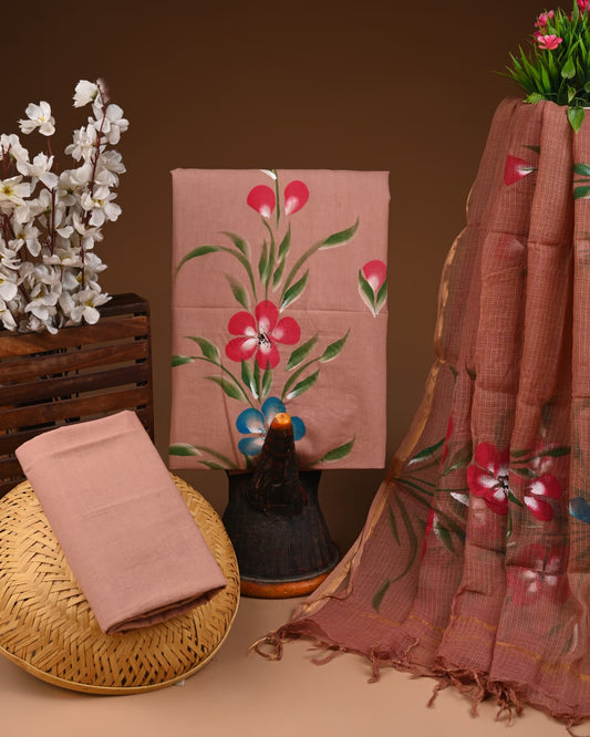 Light pink cotton suits with kota doriya duptta