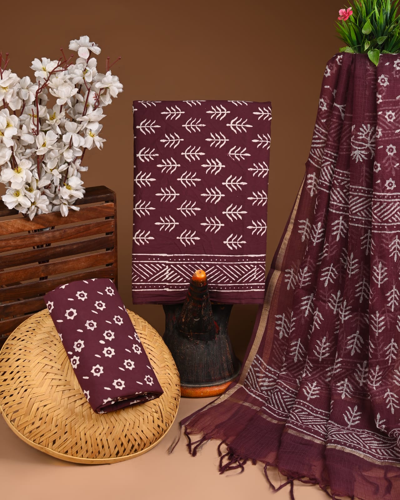 Buy Maroon Cotton Suits with Kota Doriya Dupatta – Classic & Comfortable