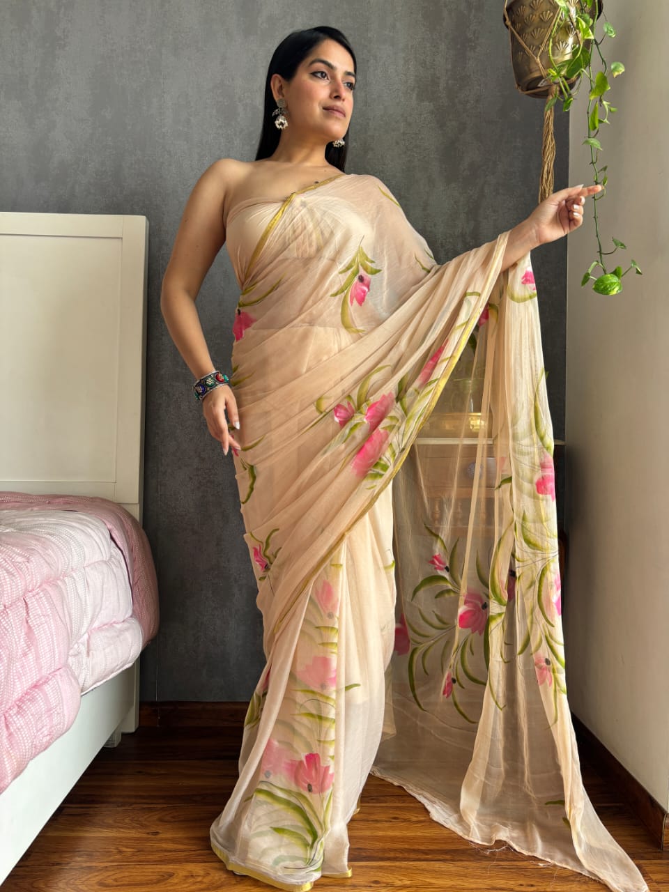 Soft Chiffon Saree with Zari Touch – Handcrafted Summer Elegance