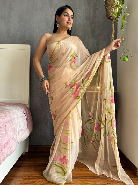 Soft Chiffon Saree with Zari Touch – Handcrafted Summer Elegance