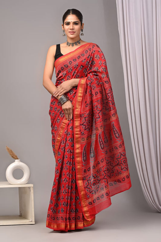 Red Maheshwari Silk Saree