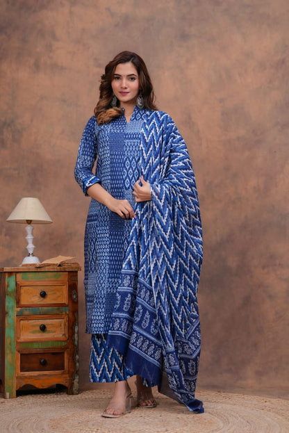 Navy blue Kurti Palazzo Dupatta Set