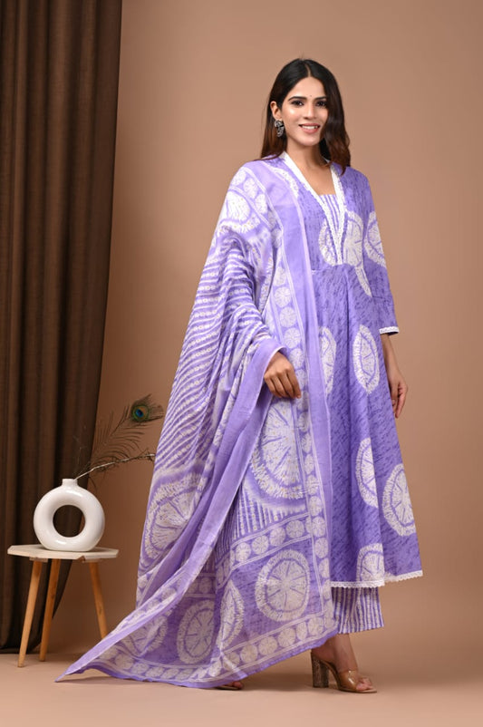 Breathable Cotton Anarkali Kurta Set – 3 Pc with Dupatta