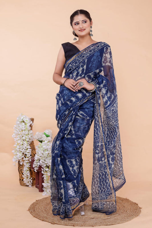 Stylish Printed Kota Doria Saree