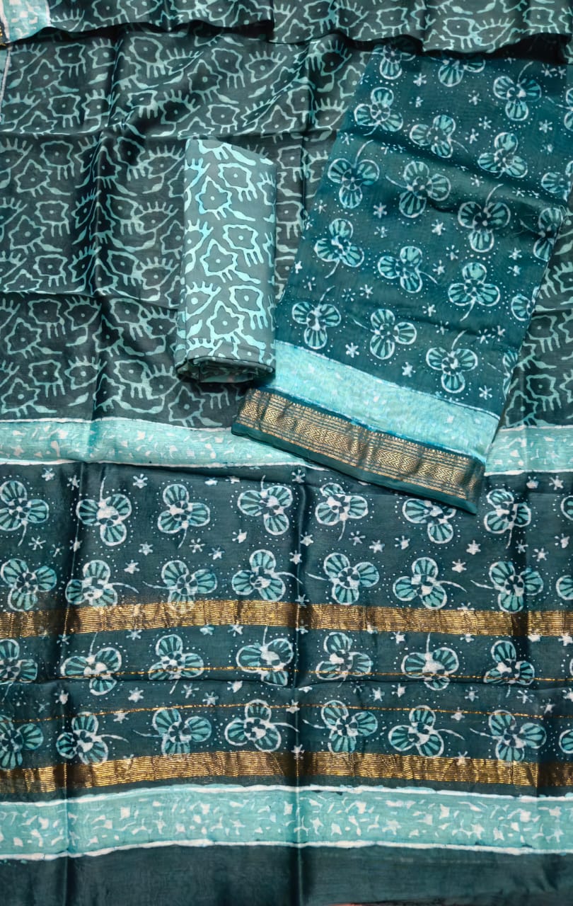 Gorgeous Printed Maheshwari Silk Suit with Cotton Base